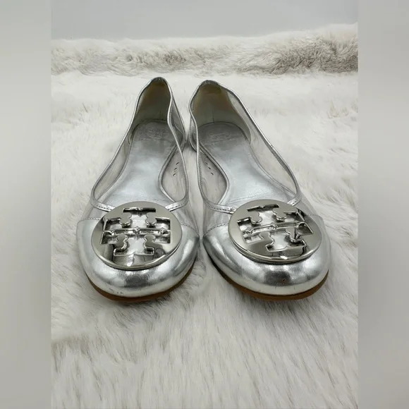Tory Burch Reva Audrey Silver & Clear Ballet Flat Sz 9 - Picture 7 of 11